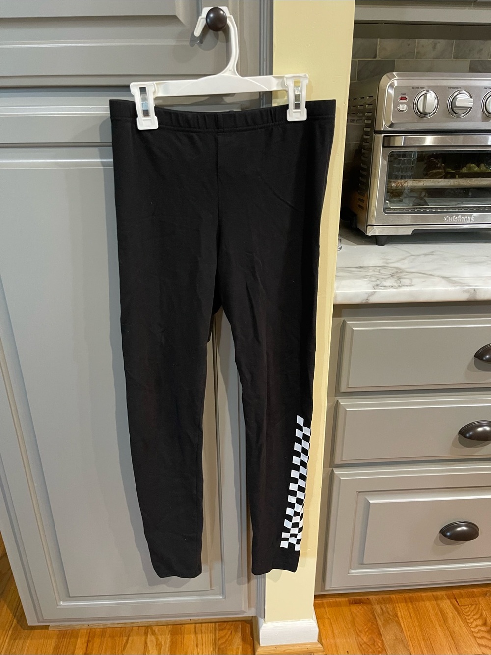 Vans Black Leggings with White Checkerboard Side Stripe